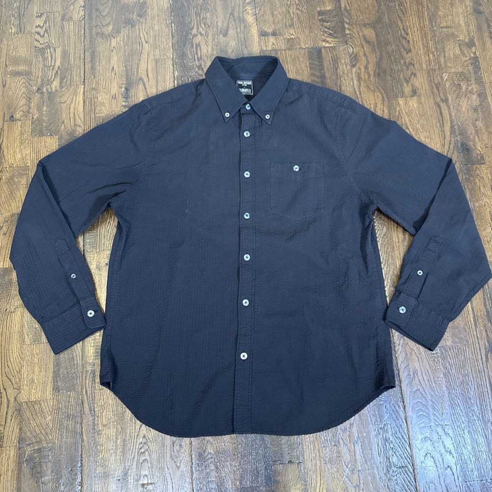 Todd Snyder x Albiate Black Seersucker Button Up Shirt Mens Large Italian Fabric
